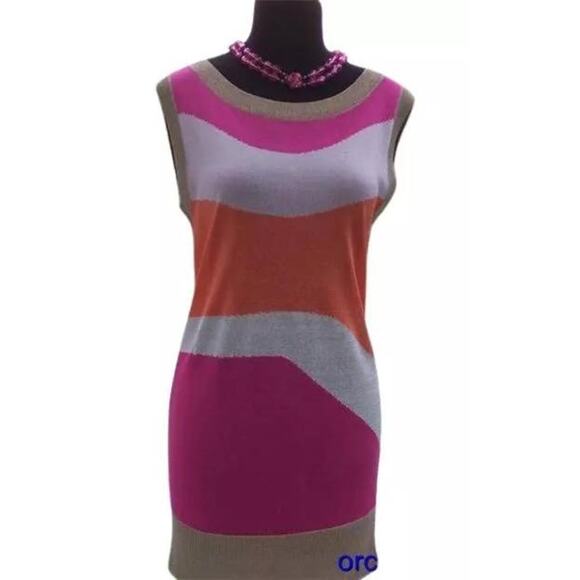 Cache Pink Orange Gold Metallic Knit Wave Tunic Top Stretch Dress New $98 NWT - Picture 1 of 11